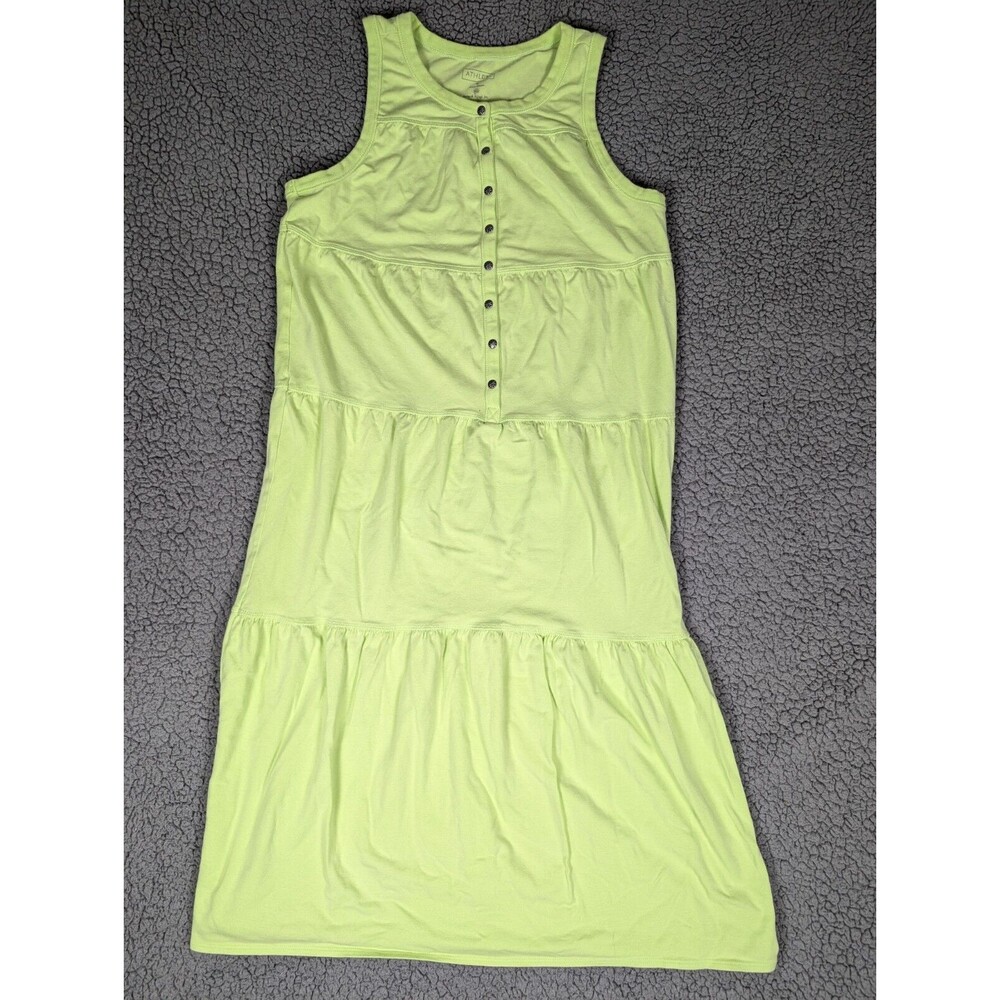 Athleta Drop In Tiered Dress Lime Green (Chartreuse) SIZE M #819731 Half Button